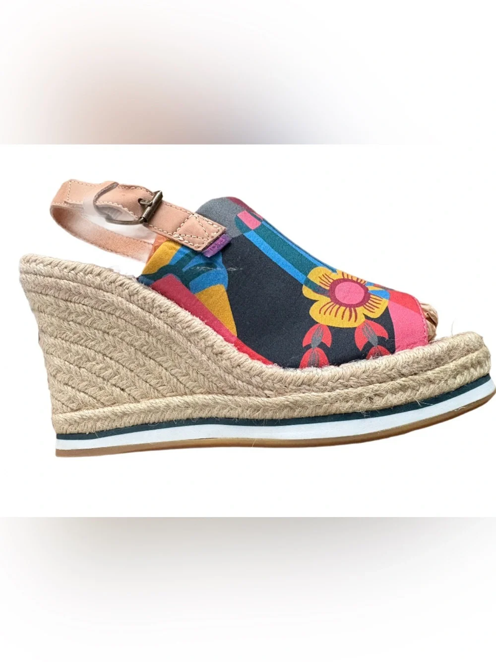 Toms Multicolor Canvas Graphic Espadrille Wedge Sandal Size 8 NWOT